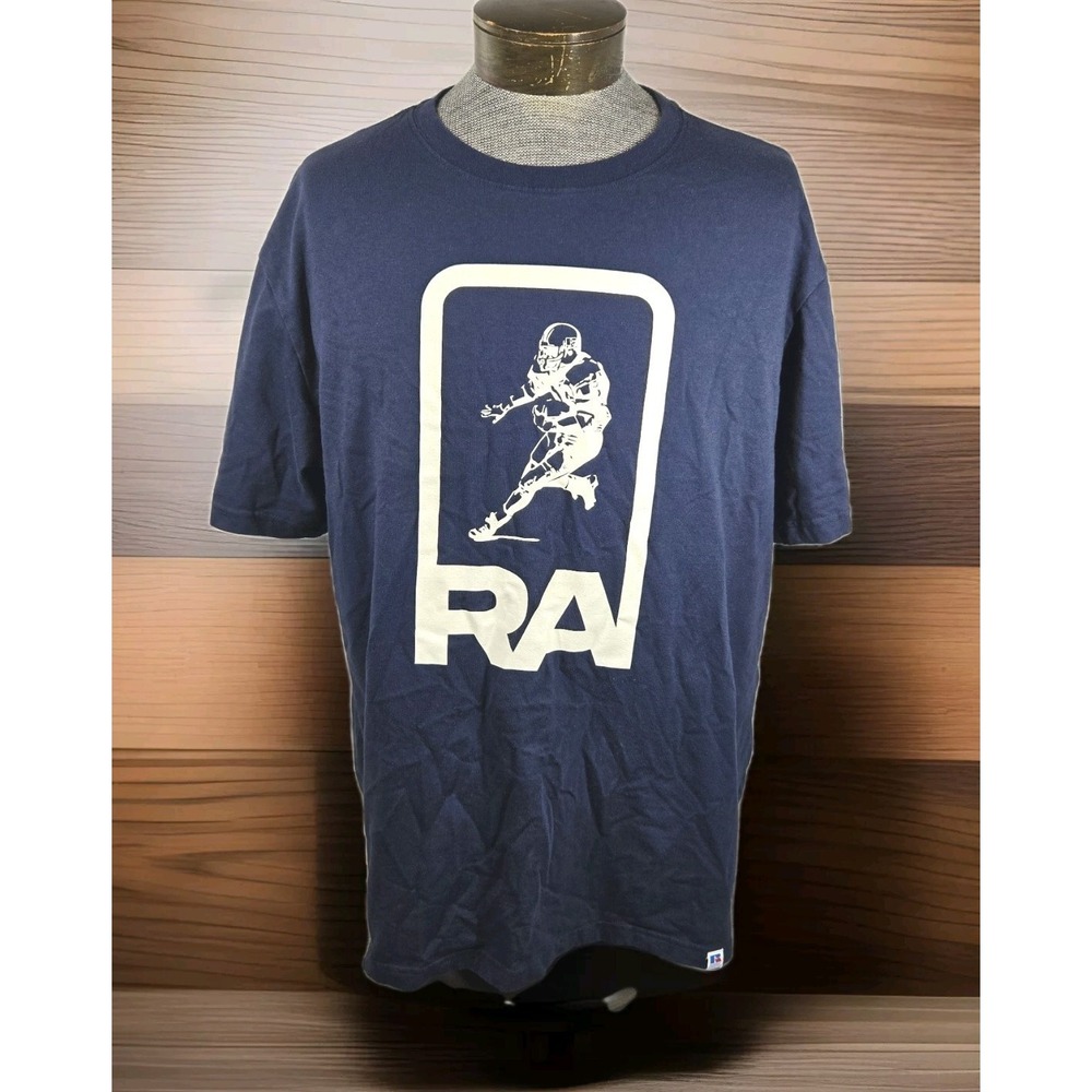 Russell‎ Athletic T Shirt Mens 2XL Blue Graphic Print Large Logo Short Sleeve